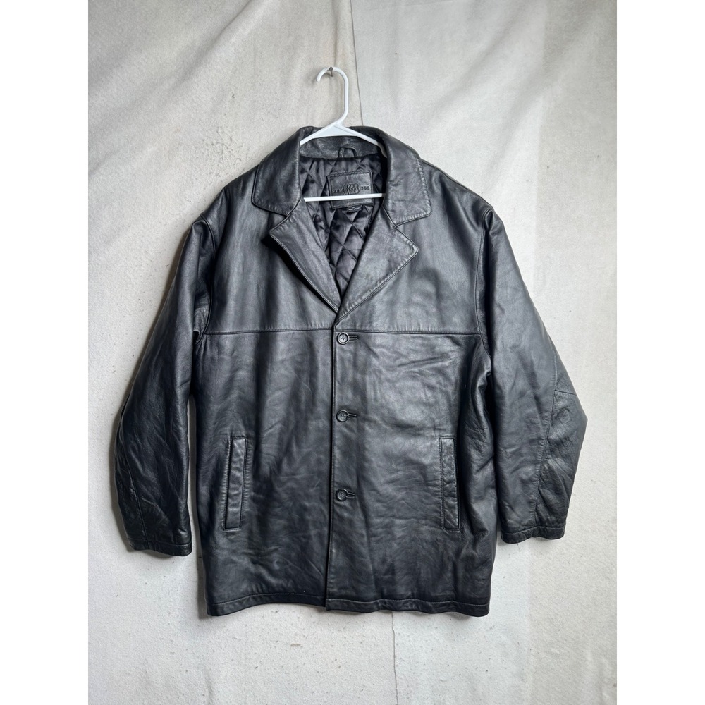 Knightsbridge Mens XL Black Leather Quilted Lined 3 Button Car Coat Jacket